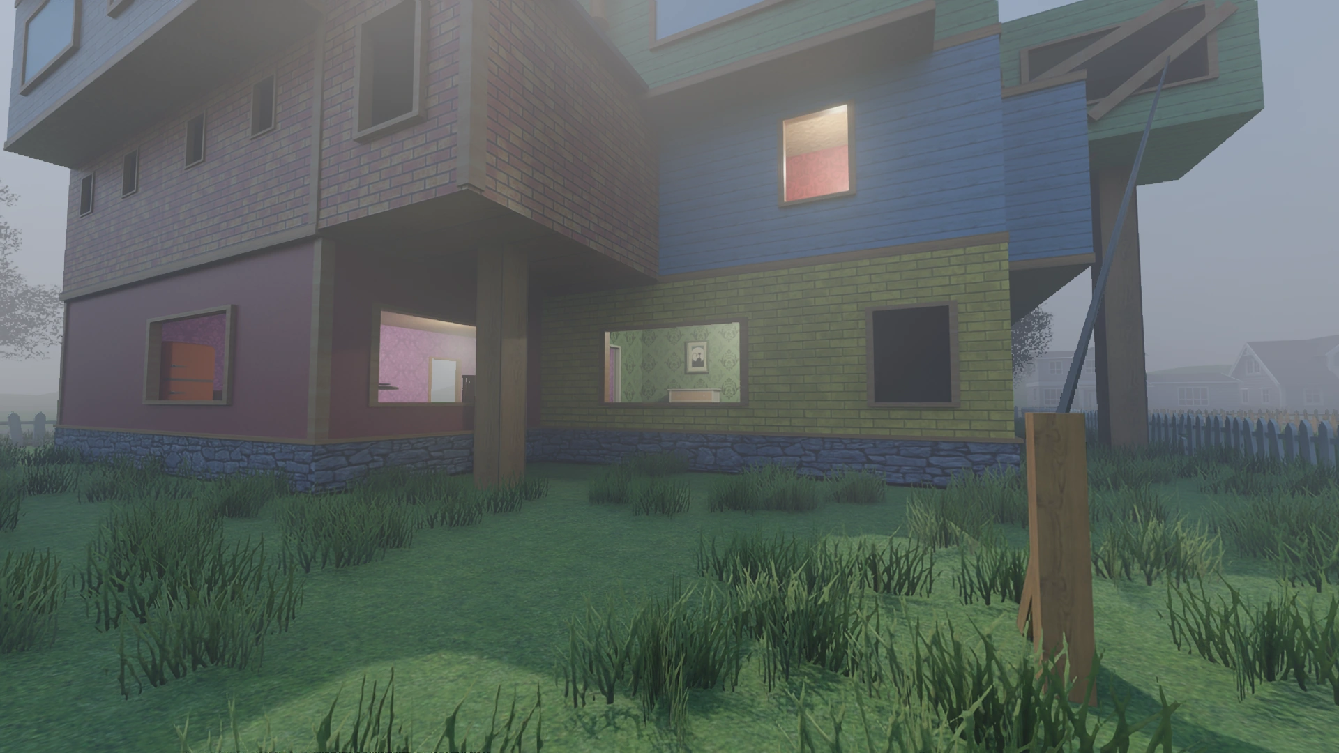 Exterior: lighting across the house and vegetation. RTX PT + DLSS RR.