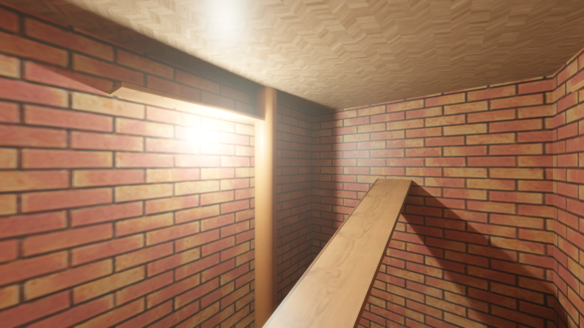 Interior: lighting and indirect illumination on brick surfaces. RTX PT + DLSS RR.